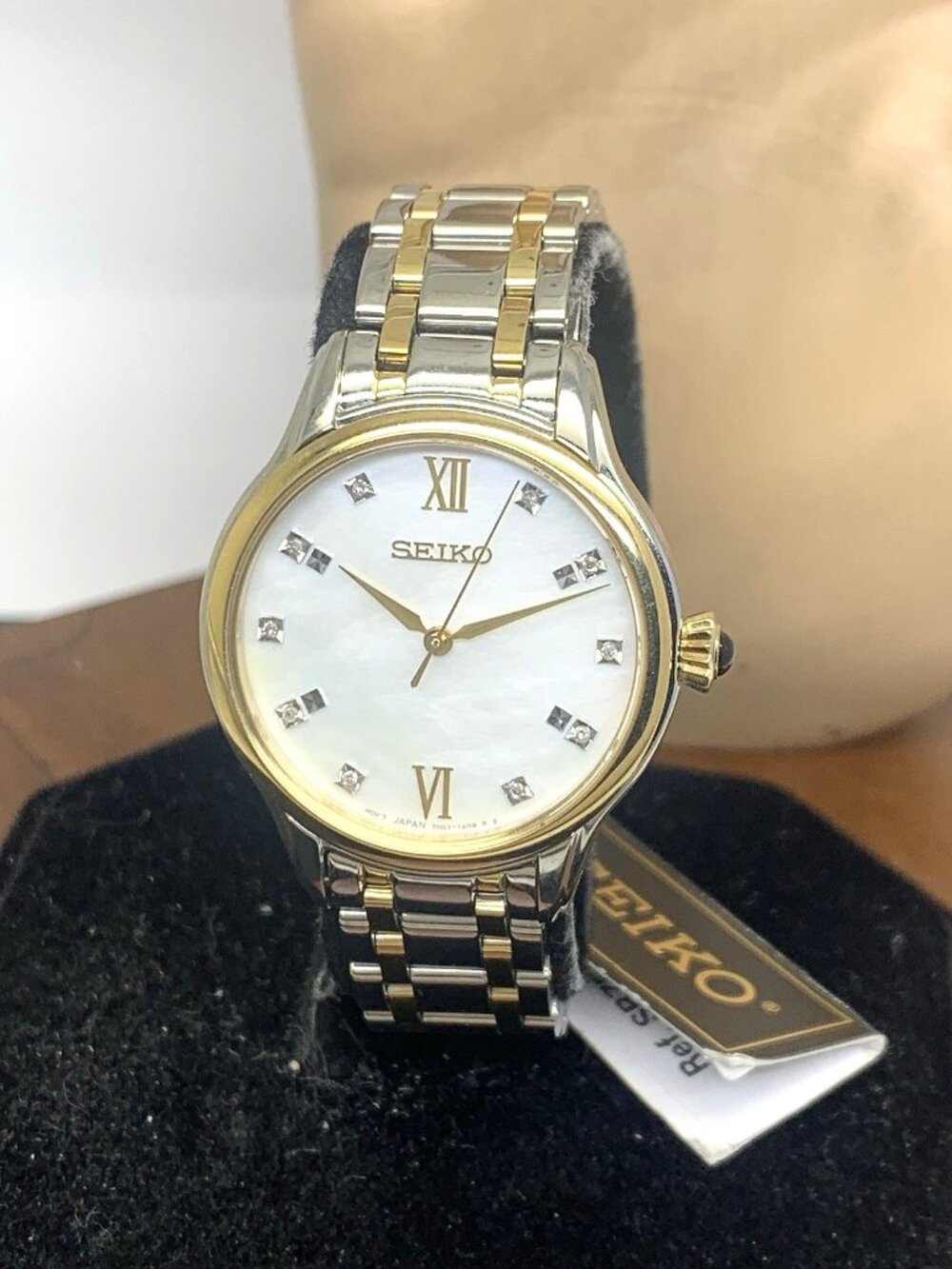 Seiko Women's Watch SRZ540 Quartz Mother of Pearl Dial Diamond 2-Tone Steel 29mm